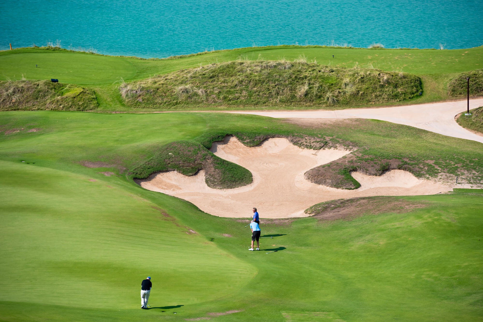 Aerial view of people playing golf
